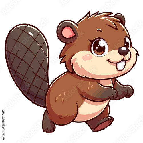 UntitledCharming cartoon illustration of a cute, brown beaver with big, expressive eyes, buck teeth, and a distinctive flat tail. Represents adorable animals, wildlife, and children's themes.