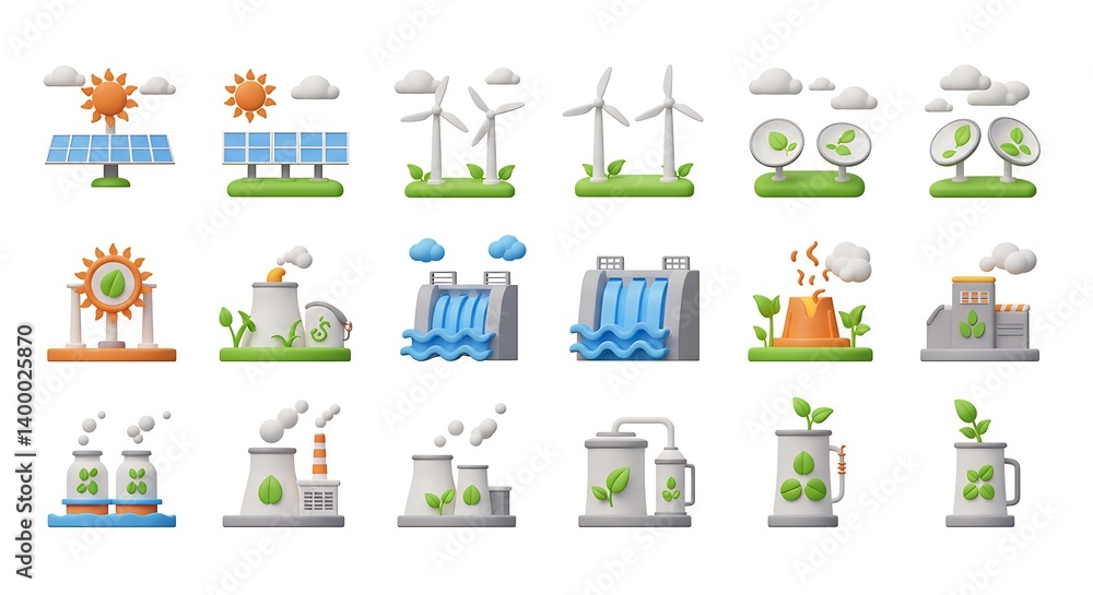 Renewable and Non-Renewable Energy Sources: A Vibrant 2D Icon Set AI Generated Renewable and Non-Renewable Energy Sources: A Vibrant 2D Icon Set AI Generated