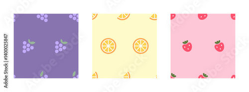 Fruit summer patterns set. Seamless pretty patterns with berries and fruits. Abstract banners. Good for children's textiles, prints, surfaces, covers, wallpaper, wrapping paper, banner, greeting card