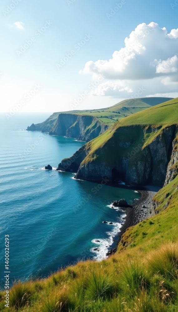 Fototapeta premium Rolling hills meet tranquil Tamar, dramatic Cornish cliffs framed by calm waters , nature, stock photo