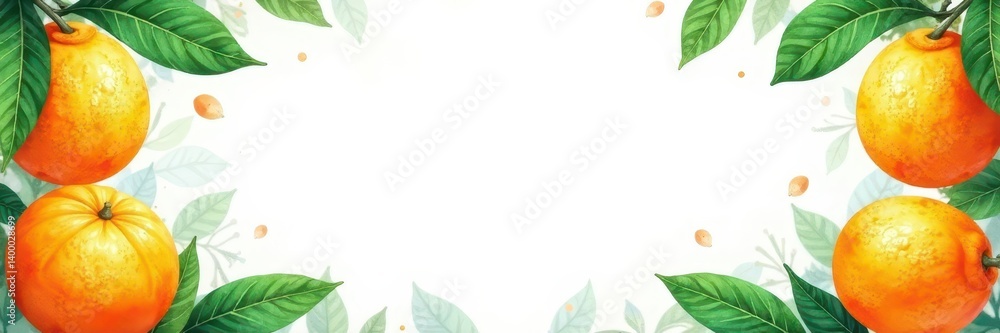 Obraz premium Watercolor citrus frame Mandarins & leaves border , frame, hand-drawn