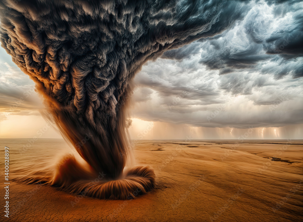 A powerful whirlwind of water and dust erupts from the parched earth, a dramatic display of nature's raw force.