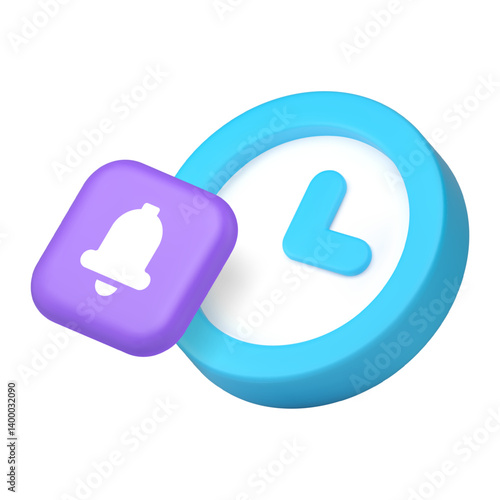 Time counting alarm clock ring bell reminder announce notification 3d icon realistic vector illustration. Timing alert signal countdown deadline notice timeline attention timer interval chronometer
