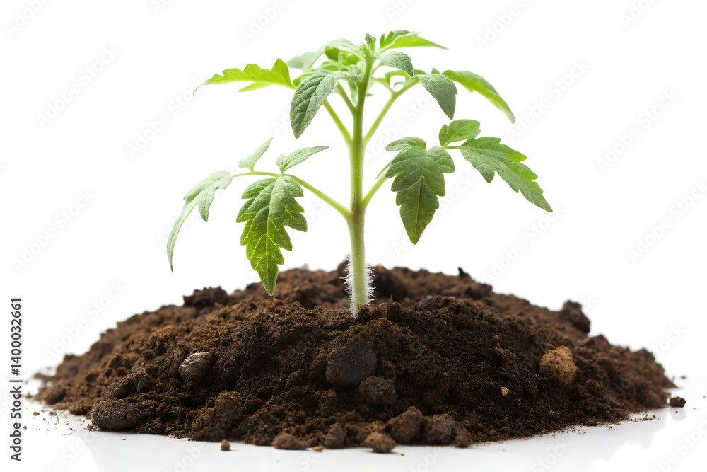 Tomato Seedling Growing in Soil – Fresh Plant Close-Up