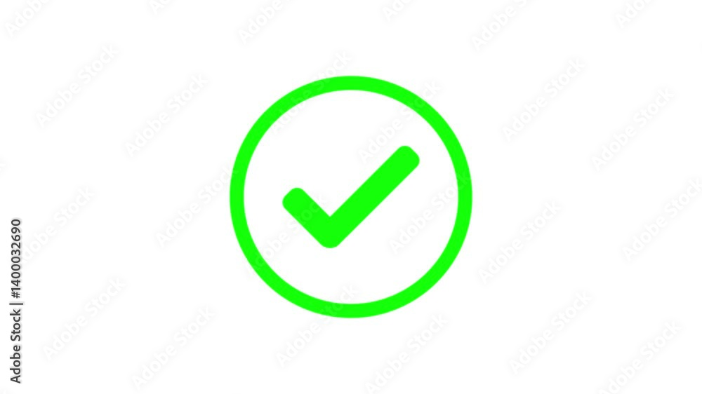 Green checkmark. Confirmation and Yes symbols. Shape animation. Choice in checklist. Green checkmark. Confirmation and Yes symbols. Shape animation. Choice in checklist.