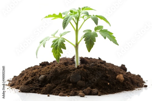 Obraz na płótnie Tomato Seedling Growing in Soil – Fresh Plant Close-Up w salonie