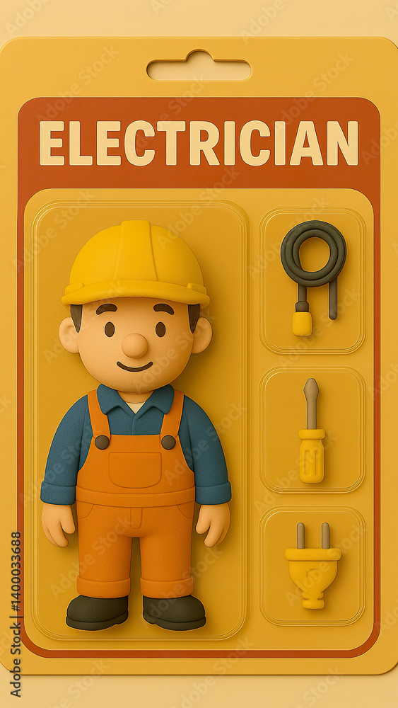 Vibrant Blue Electrician Figurine Repairing Cables in Industrial Workshop