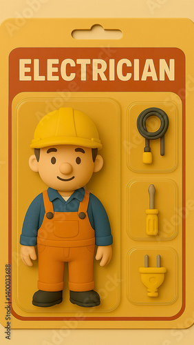 Obraz na płótnie Vibrant Blue Electrician Figurine Repairing Cables in Industrial Workshop w salonie