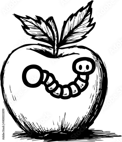 Worm eating garden illustration nature close-up symbol of temptation