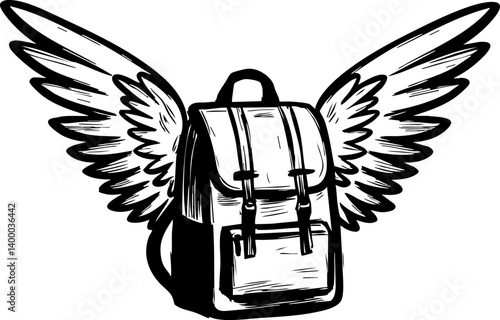 Soaring creativity winged backpack illustration digital whimsical style fantasy environment artistic perspective