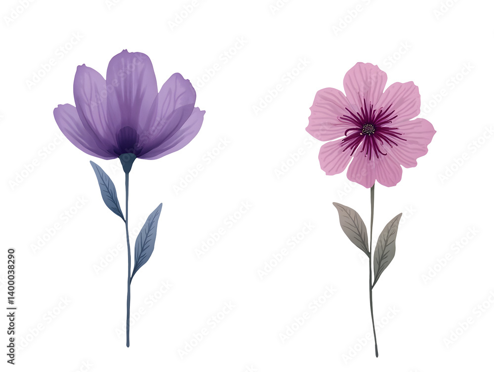 Floral clipart artwork nature decorative flowers minimalist style studio viewpoint,isolated,transparent background,cut out