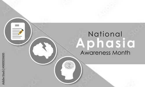 National Aphasia awareness month is observed every year in June. Human, brain with Realistic ribbon. Educate the public about aphasia a language disorder affecting speaking, writing, and comprehension