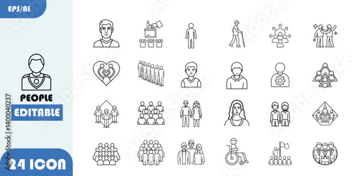 People Line Icon Set – Includes Family, Group, Team, Friends & More – Editable Vector