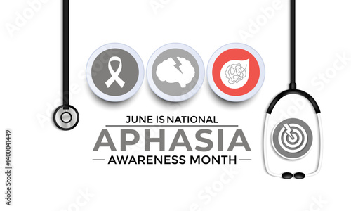 National Aphasia awareness month is observed every year in June. Human, brain with Realistic ribbon. Educate the public about aphasia a language disorder affecting speaking, writing, and comprehension
