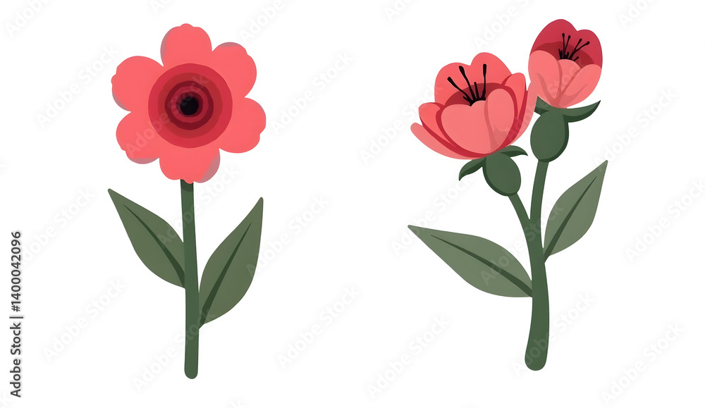 Obraz premium Decorative flower clipart artwork nature digital art floral design minimalist style,isolated,transparent background,cut out