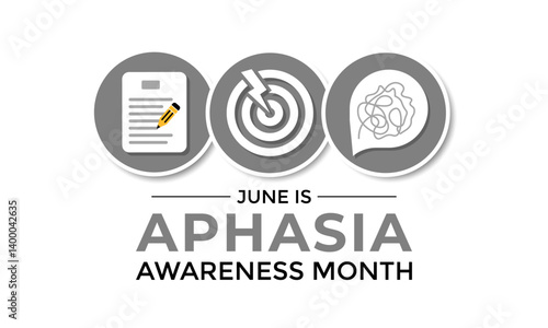 National Aphasia awareness month is observed every year in June. Human, brain with Realistic ribbon. Educate the public about aphasia a language disorder affecting speaking, writing, and comprehension