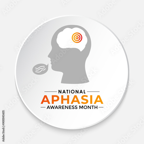 National Aphasia awareness month is observed every year in June. Human, brain with Realistic ribbon. Educate the public about aphasia a language disorder affecting speaking, writing, and comprehension