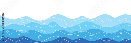 Vector drawing sea waves, seamless border, isolated on white background
