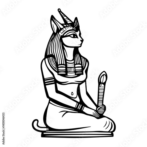 Bastet goddess color flat illustration for web and mobile design
