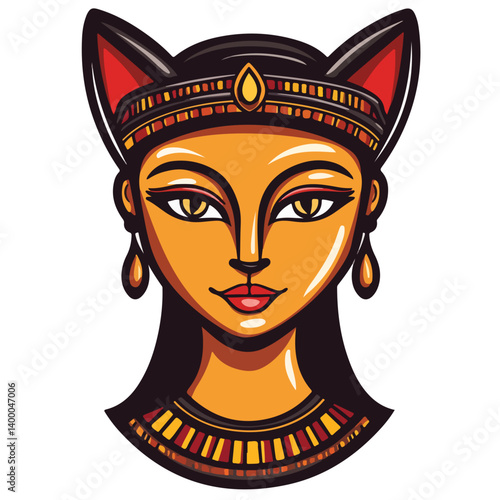 Bastet goddess color flat illustration for web and mobile design