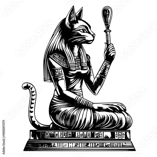 Bastet goddess color flat illustration for web and mobile design