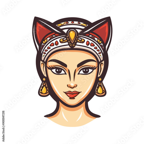 Bastet goddess color flat illustration for web and mobile design