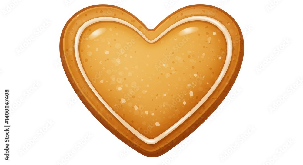 A heart shaped cookie with brown edges and a white icing border on a plain white background image view A heart shaped cookie with brown edges and a white icing border on a plain white background image view