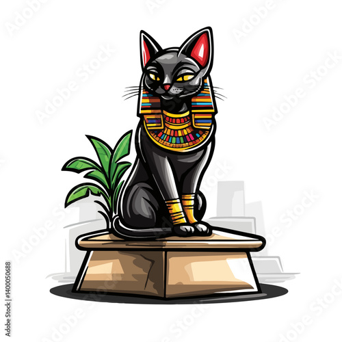 Bastet goddess color flat illustration for web and mobile design