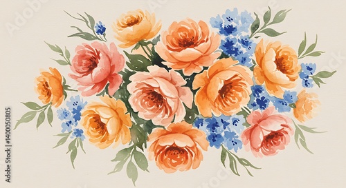 Peach & Azure Bloom AI Generated