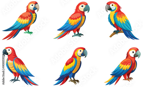 set of colorful macaw isolated on white background