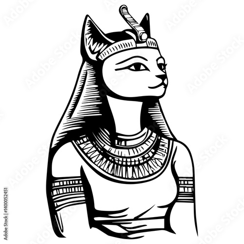 Bastet goddess color flat illustration for web and mobile design