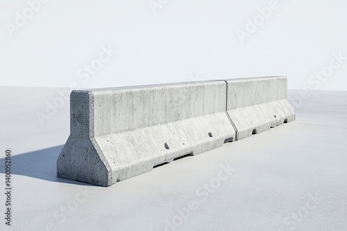 Two concrete barriers stand on a gray surface against a white background, casting soft shadows.