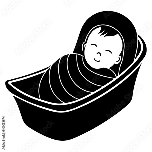 A newborn baby wrapped in a soft blanket, lying in a hospital bassinet, with gentle lighting and a peaceful expression. A joyful atmosphere