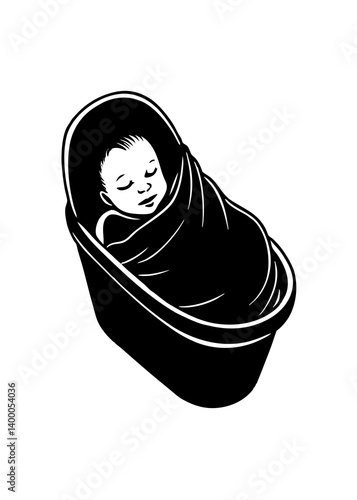 A newborn baby wrapped in a soft blanket, lying in a hospital bassinet, with gentle lighting and a peaceful expression. A joyful atmosphere