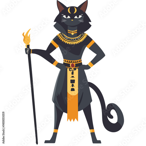 Bastet goddess color flat illustration for web and mobile design