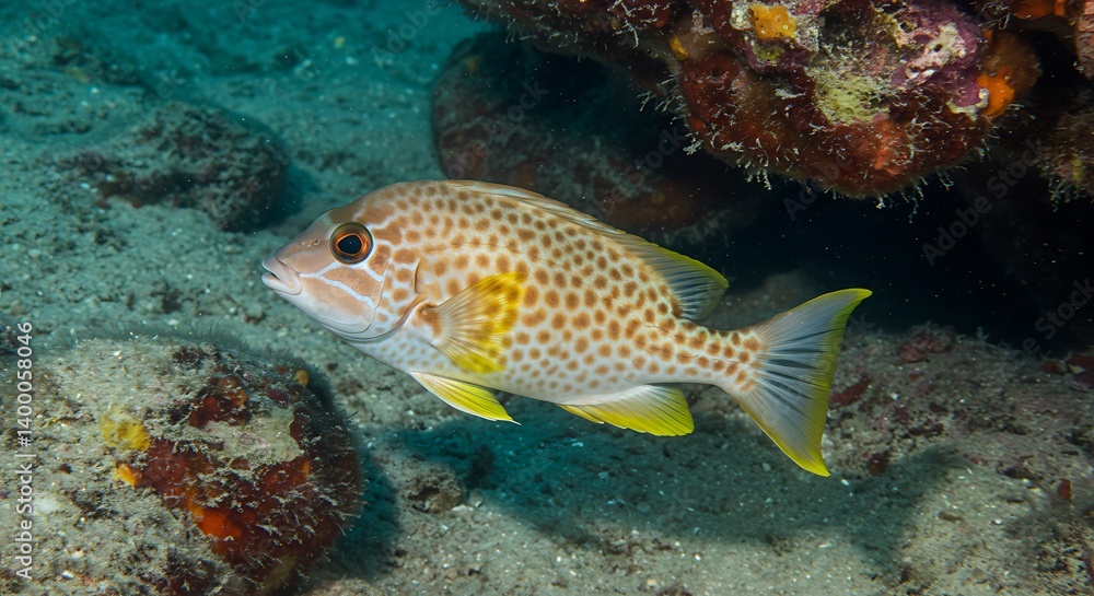 Fototapeta premium Underwater Elegance A Spotted Fish In Coral Reef AI Generated