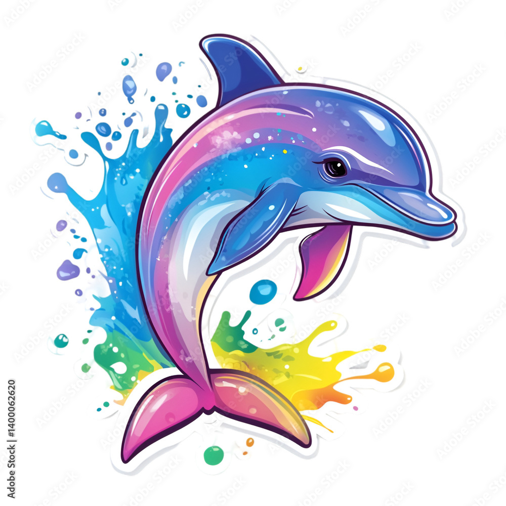 Obraz premium Anime dolphin sticker ocean digital art colorful environment vibrant concept