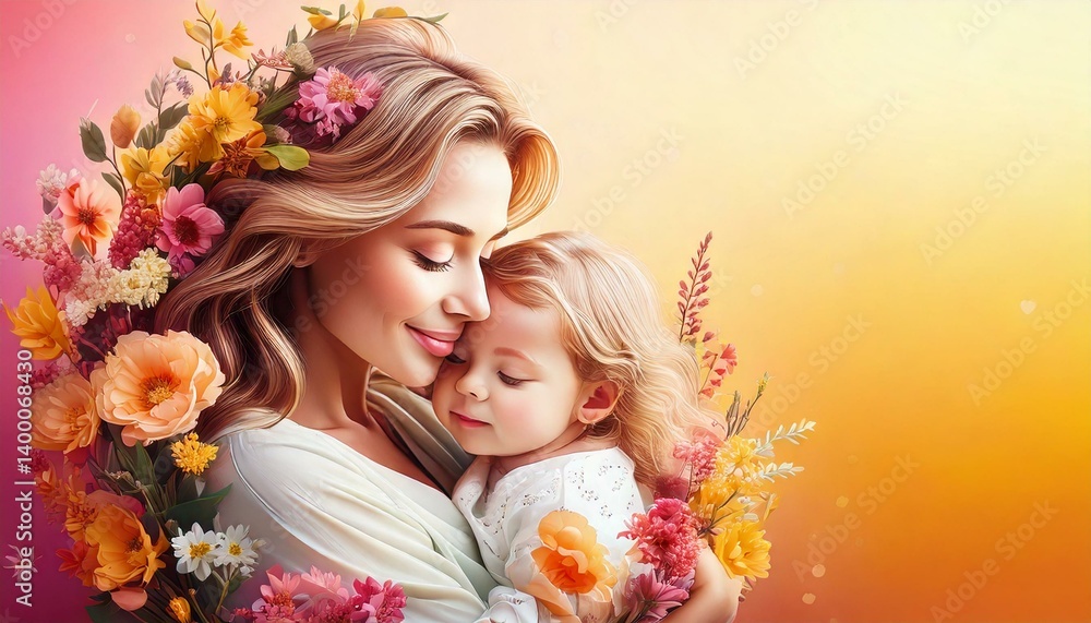 Fototapeta premium A heartwarming portrait of a mother holding her child,