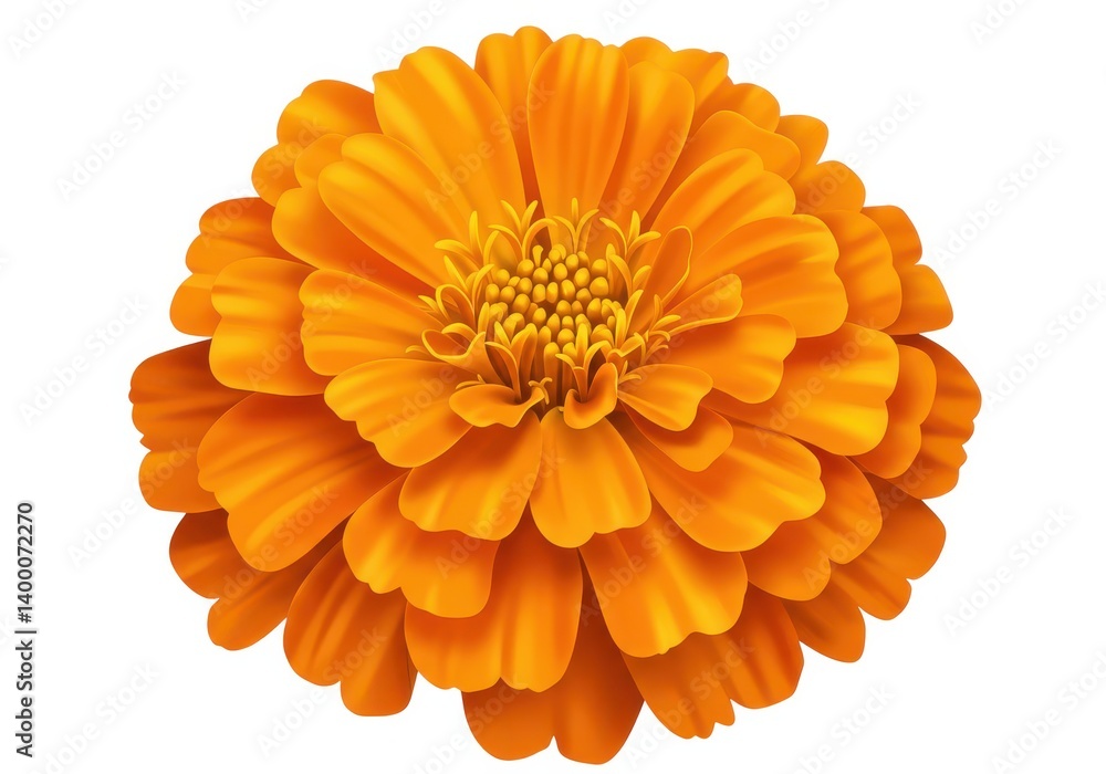 A close up of a vibrant orange flower with layered petals isolated on a white background in full bloom A close up of a vibrant orange flower with layered petals isolated on a white background in full bloom