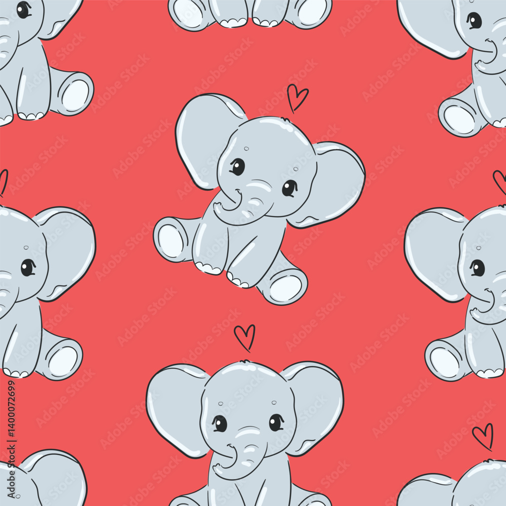 Fototapeta premium seamless pattern with Hand Drawn cute elephant vector illustration
