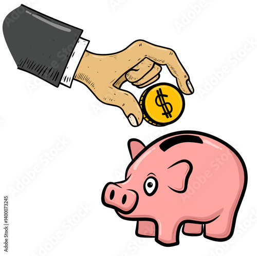 piggy bank with hand