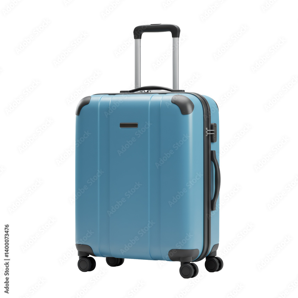Light Blue Carry On Suitcase with Wheels on Transparent Background Light Blue Carry On Suitcase with Wheels on Transparent Background