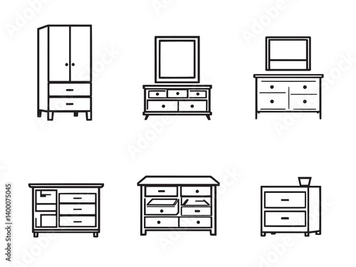 Dresser Design Black Line Art Set