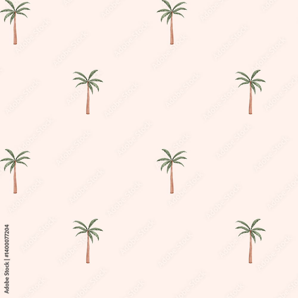 Fototapeta premium Repeated pattern of palm trees on a light background for tropical-themed design projects and decor
