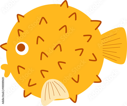 Golden Pufferfish Cartoon Illustration:  Cheerful Aquatic Creature Design