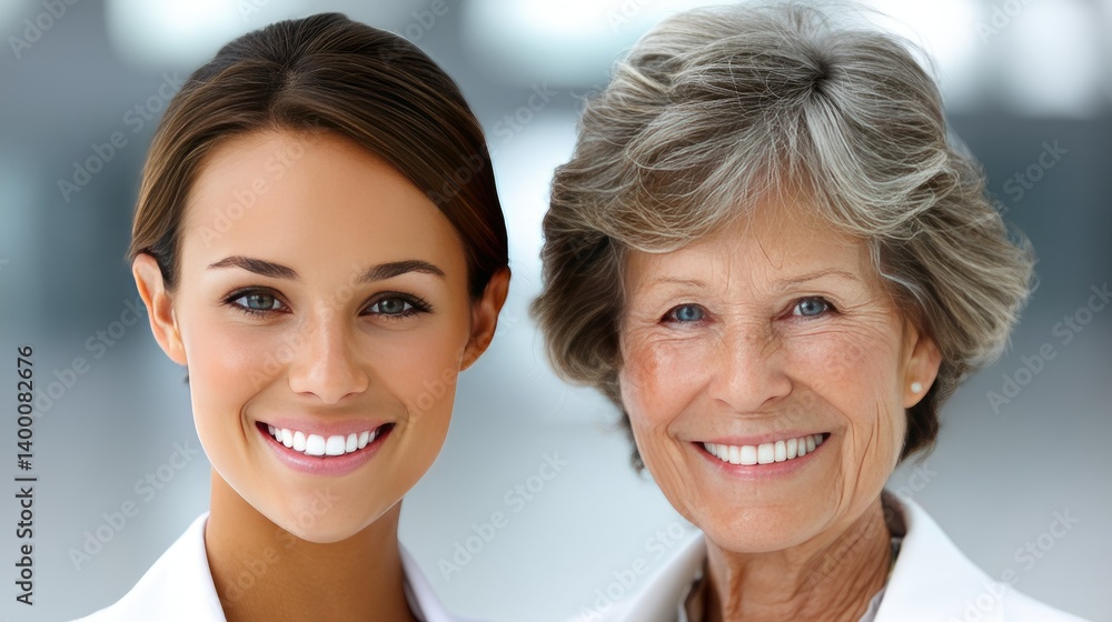 Smiling women of different generations showcasing friendship and joy in a bright indoor setting during daytime Smiling women of different generations showcasing friendship and joy in a bright indoor setting during daytime