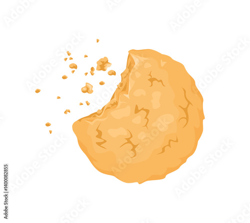 Bite biscuit and crumbs isolated on white background. Vector cartoon flat illustration. Sweet biscuit icon.