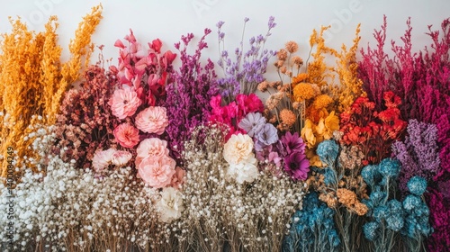 Fototapeta Naklejka Na Ścianę i Meble -  Beautiful collection of dried flowers showcasing their unique shapes and natural colors against a white background