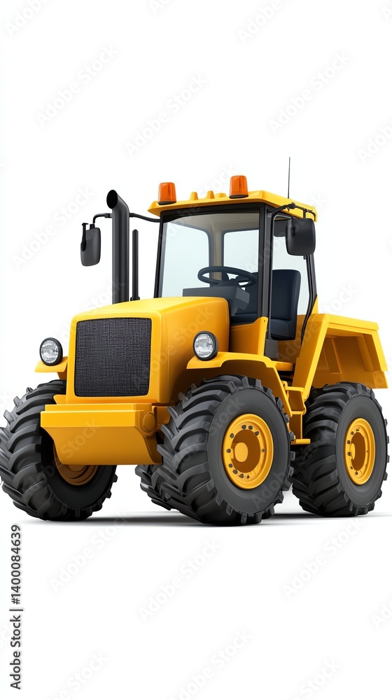 Naklejka premium a cartoon grader for kids clipart, playful construction vehicle, bright colors, isolated on white background