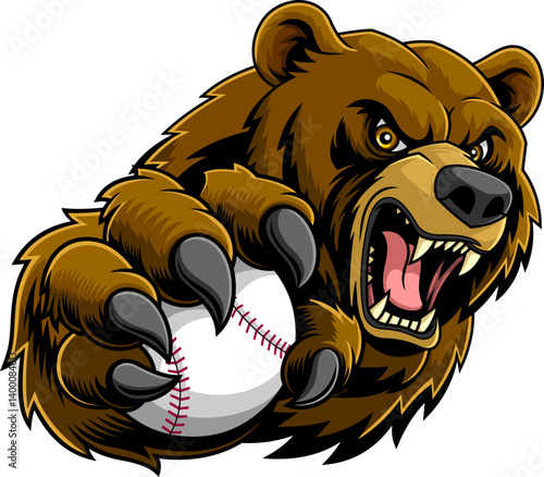 Angry Bear Holding Baseball Ball Mascot